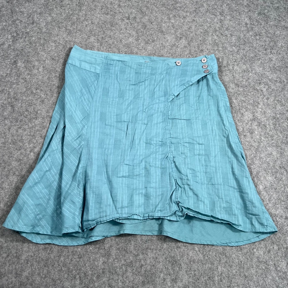 Horny Toad Blue Plaid Faux Wrap A-Line Organic Cotton Mini Skirt Women's Size 14